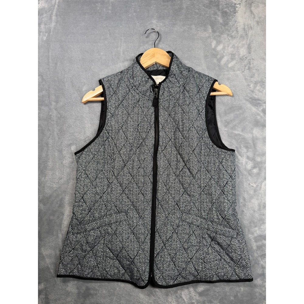 Talbots Quilted Vest Womens S Gray Lined Herringbone Full Zip Thermal Insulation